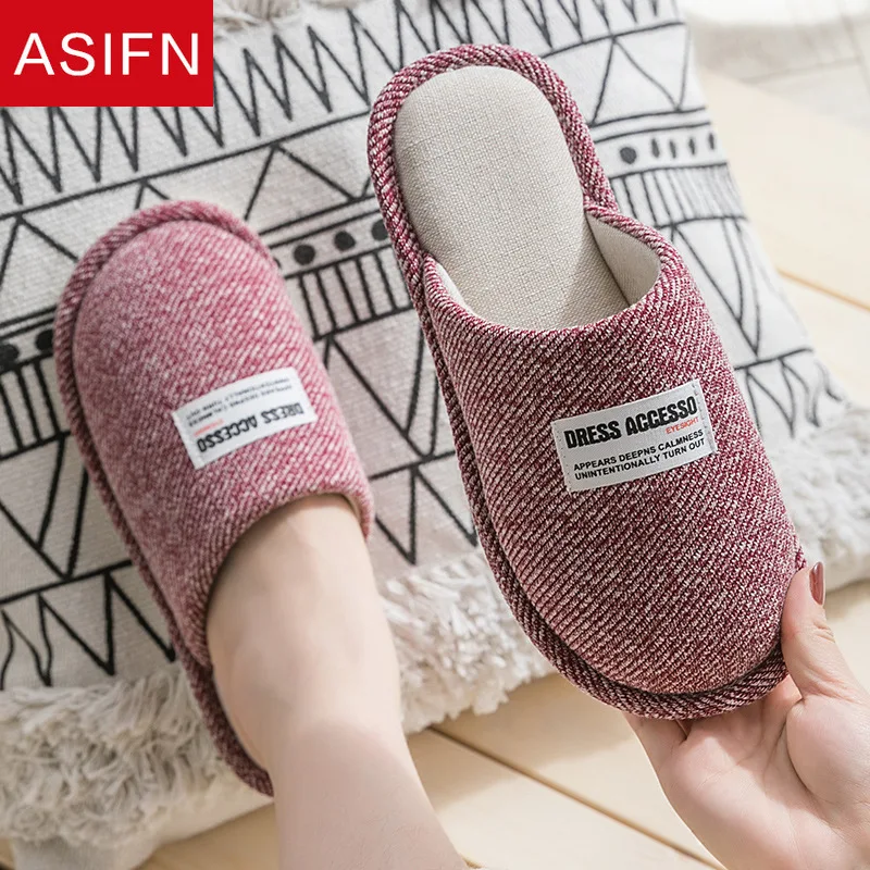 

ASIFN Women Home Cotton Slippers Winter Soft Bottom House Indoor Couples Shoes Non-slip Comfortable Men's Slippers