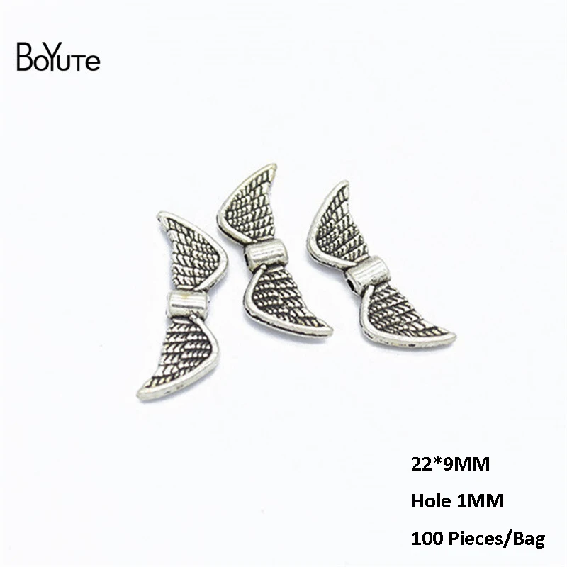 Beads 4-Anti-Silver BoYuTe(100 шт./лот) 31*8 мм с 1 мм отверстием металлический сплав Ангела крыло бусины Diy ручной работы ювелирные аксессуары оптом - Цвет: Beads 4-Anti-Silver
