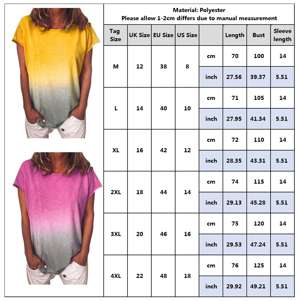 

Plus Size Loose T-Shirt For Women Top Tshirt Female Tee Shirt L-5Xl Gradient Short Sleeve Summer Fashion Lady Casual T-Shirt D30