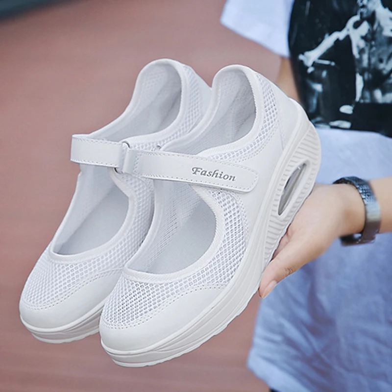 

Summer Mesh Wedges Women's Shoes Casual Air Cushion Ladies Vulcanized Shoes Breathable Non-slip Hollow Women's Single Shoes