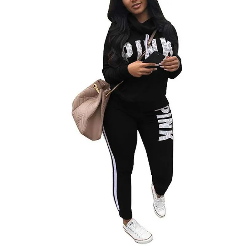 Розовые спортивные костюмы с принтом букв женский костюм из двух предметов 2019 г.