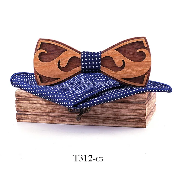 

2020 Fashion Wooden Bow Tie Set Polyester Handkerchief Neck Ties for Men Wedding Formal Wood Bowtie Women Cravat Accessory
