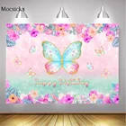 Фон для фотосъемки с изображением акварельных бабочек и пожеланий, украшение для торта на день рождения на тему 