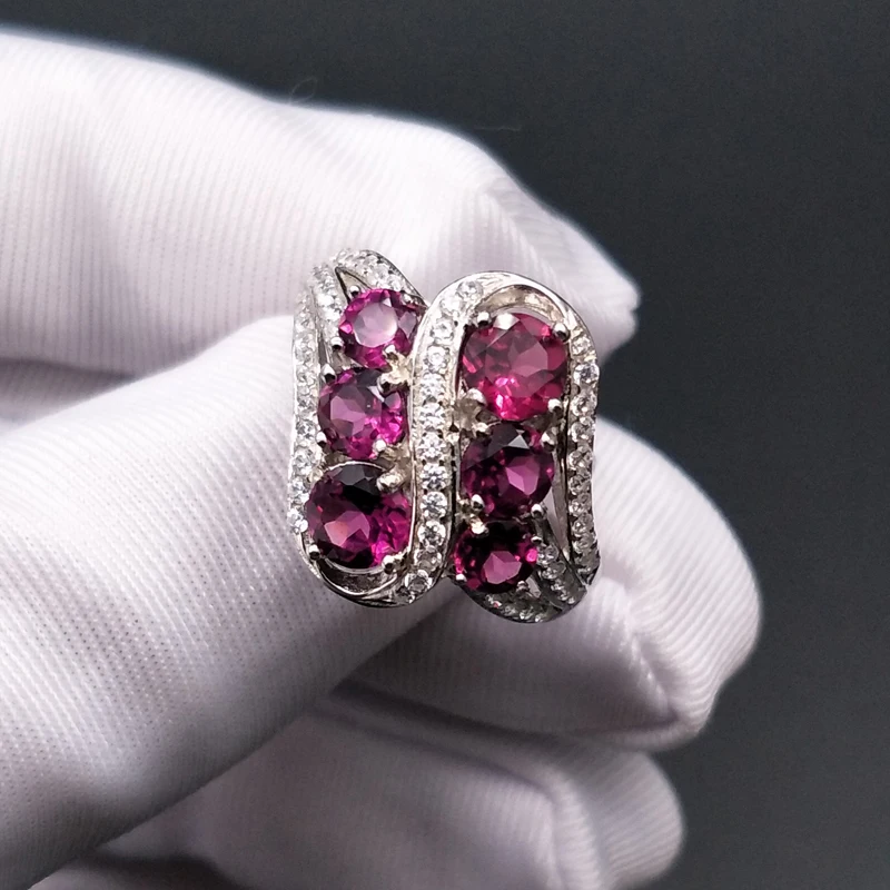 Кольцо из родолита с натуральным драгоценным камнем кольцо стерлингового