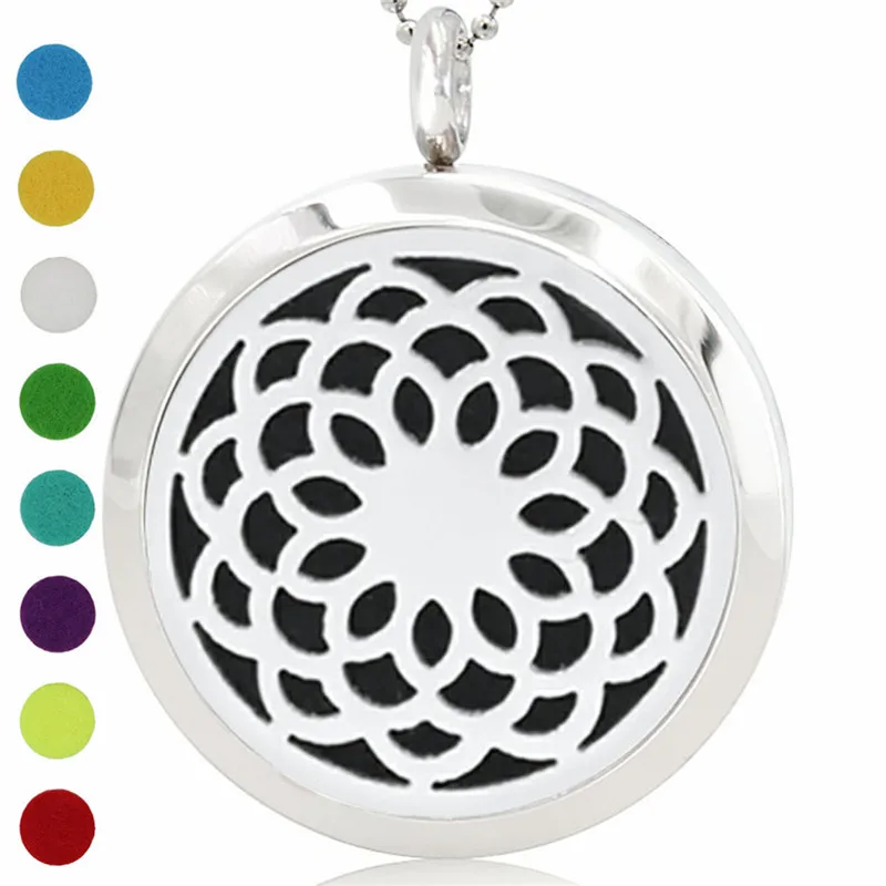 

316L Flower Of Life Stainless Steel Aromatherapy Essential Oil Diffuser Locket Pendants Round Can Open 30mm Dia., 1 PC