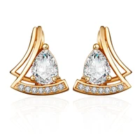 fashion design letter shape cubic zirconia stud earrings gold gem stone big cz beads earrings for women exquisite jewelry