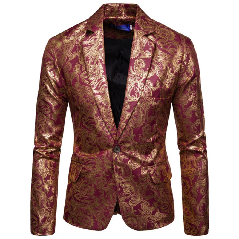 

New Ethnic Style Men Suit Jackets Slim Fit Flowers Blazers Jacket Men Single Button Wedding Party Jackets Blazer