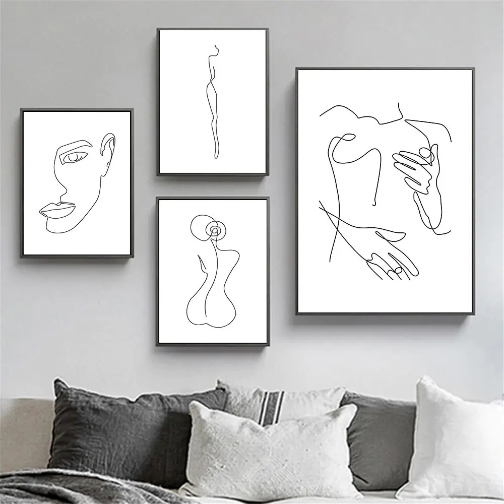 

Abstract Face Body One Line Drawing Wall Art Poster Minimalist Canvas Painting Black White Art Prints Modern Picture Home Decor