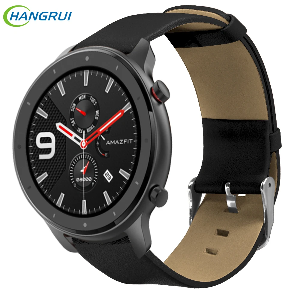 Кожаный ремешок для часов Hangrui 22 мм Xiaomi AMAZFIT Pace Stratos 2 универсальный браслет HuaMi Amazfit