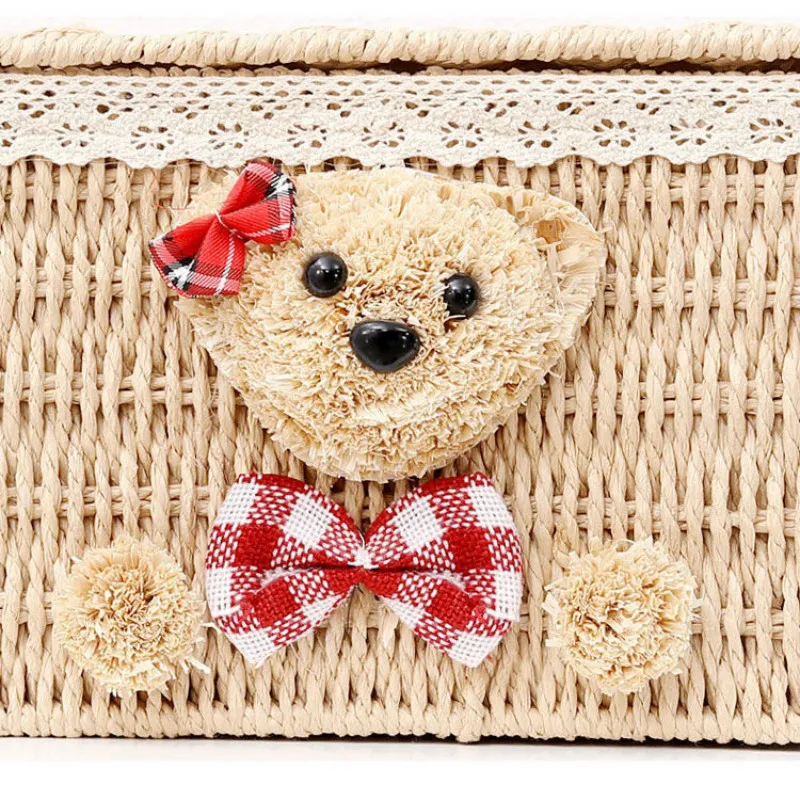 Мультяшный медведь натуральная плетеная корзина из ротанга Настольная