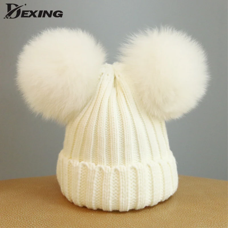 Зимние теплые вязаные шапки бини с помпоном из натурального меха|Мужская Skullies &