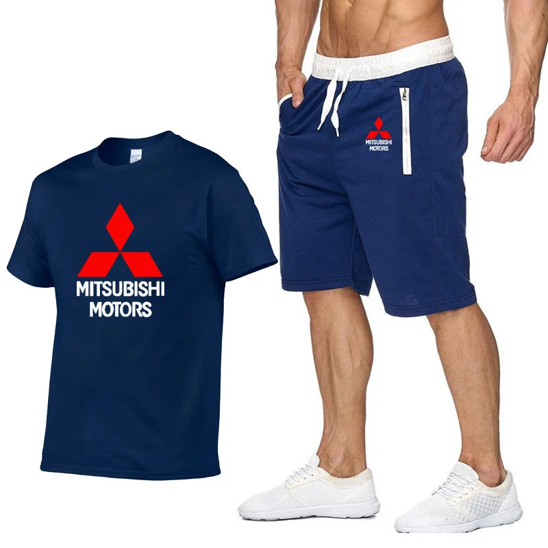 

Mens Short sleeve Mitsubishi Car Logo Summer Mens t Shirt Harajuku T-Shirt high quality Cotton T Shirts pants suit Sportswear