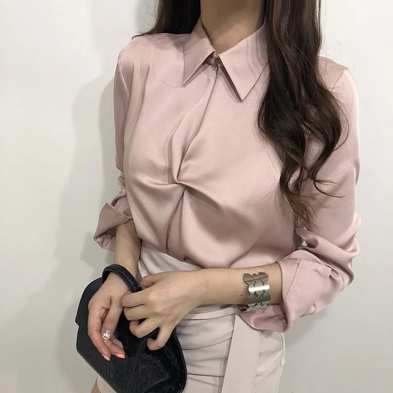Осень 2019 модная женская Повседневная элегантная однотонная шифоновая блузка