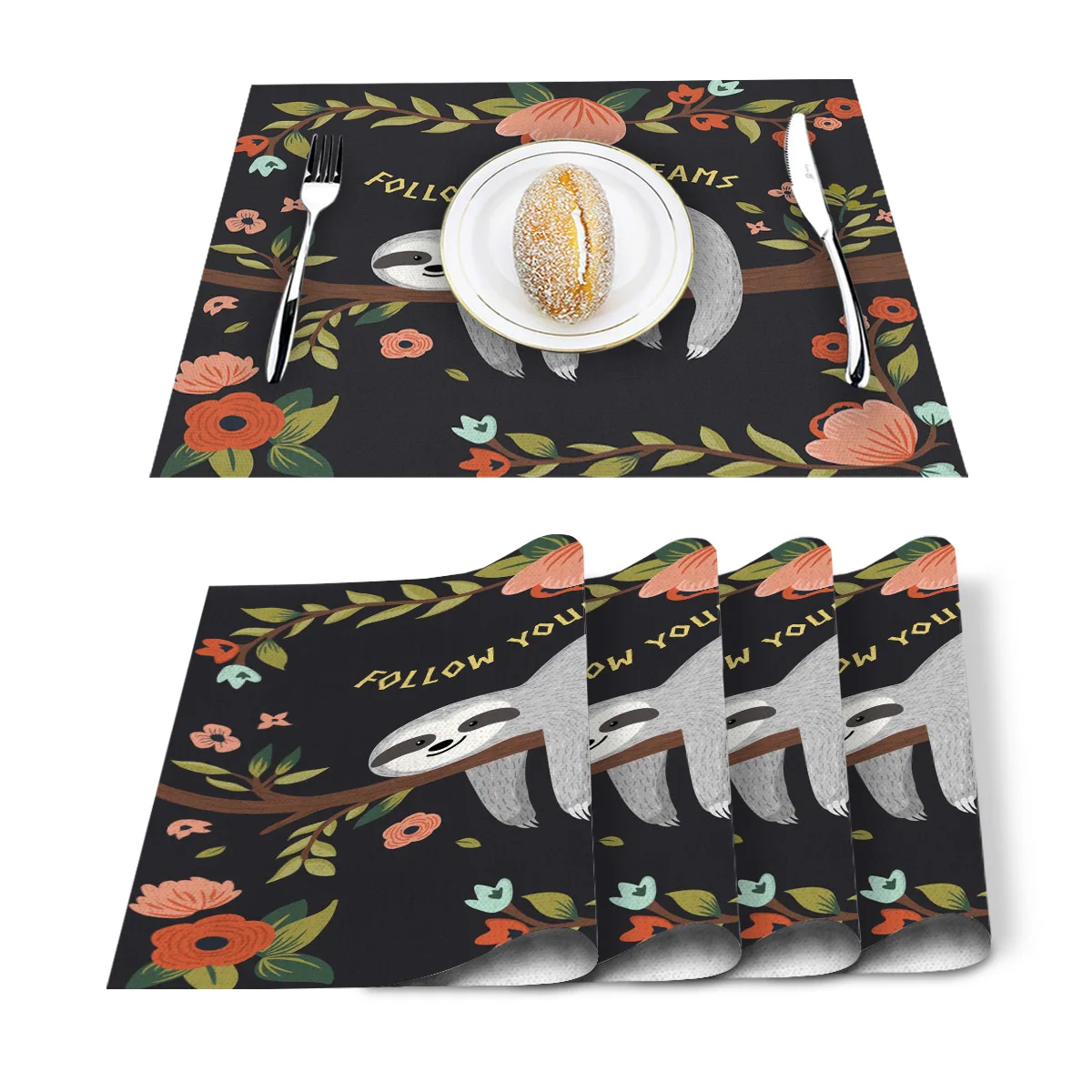 4 6 штук в партии комплект Коврики на стол серый Ленивец цветок филиал мультфильм