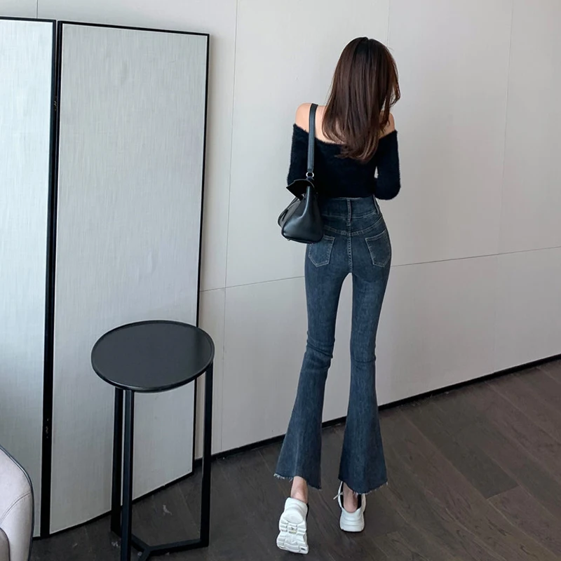 

Raw Hem Jeans Women's Autumn and Winter 2020 New Retro Slim Slimming and Straight Pants High-Waisted Bootcut Pants Trousers