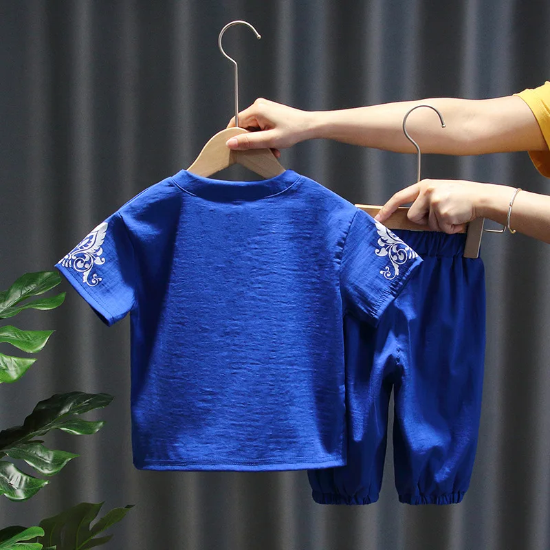 

Kids Clothing Sets Summer boy two pieces Boys Clothing, Chinese Costume Set,Party Yellow & Royal Blue 2020 New Arrival