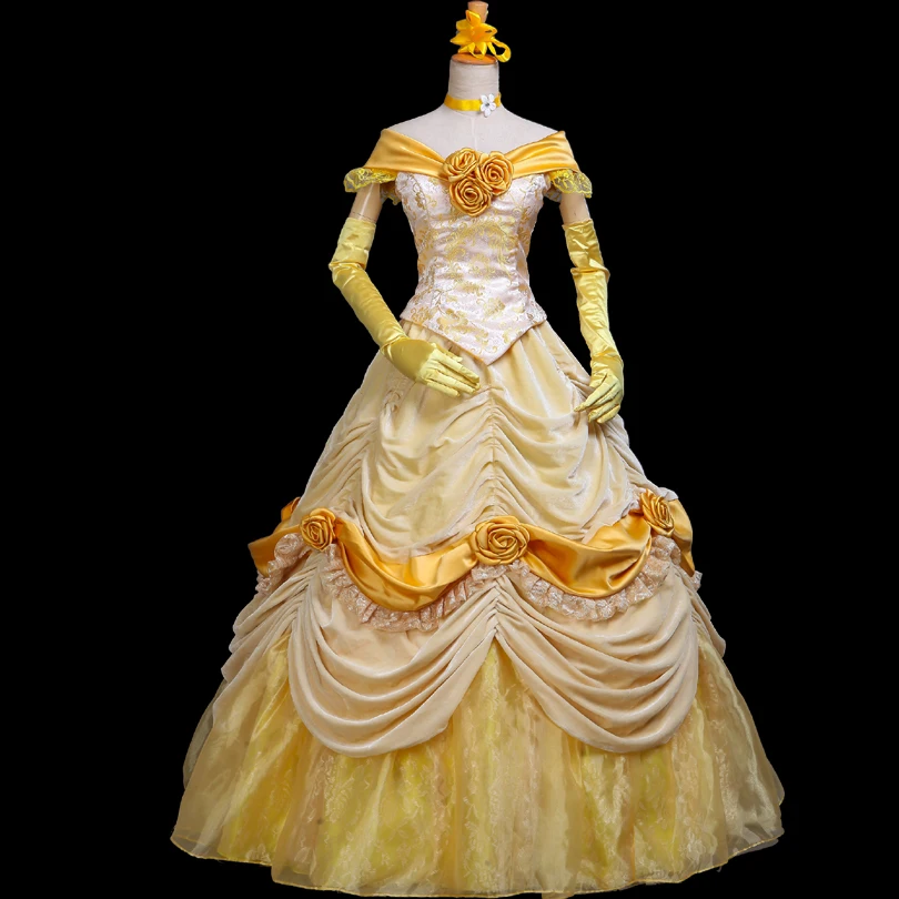 Женский костюм принцессы для косплея девушки и чудовища Белль желтое