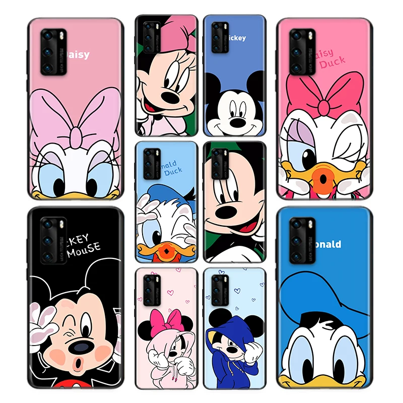 

For Huawei P40 P30 P20 P50 Pro Plus P10 P9 P8 Lite 2019 2017 RU E Mini Black Mickey Minnie Couple Soft TPU Phone Case