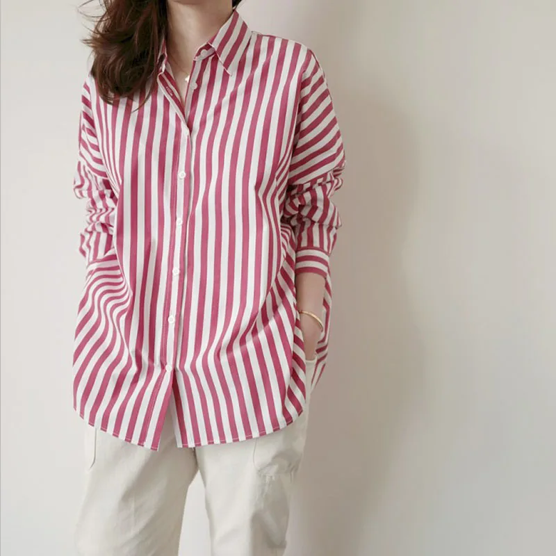 

RUGOD 2021 spring loose oversize basic striped shirt elegant fashion lazy style casual women's shirt 2021 new female tops