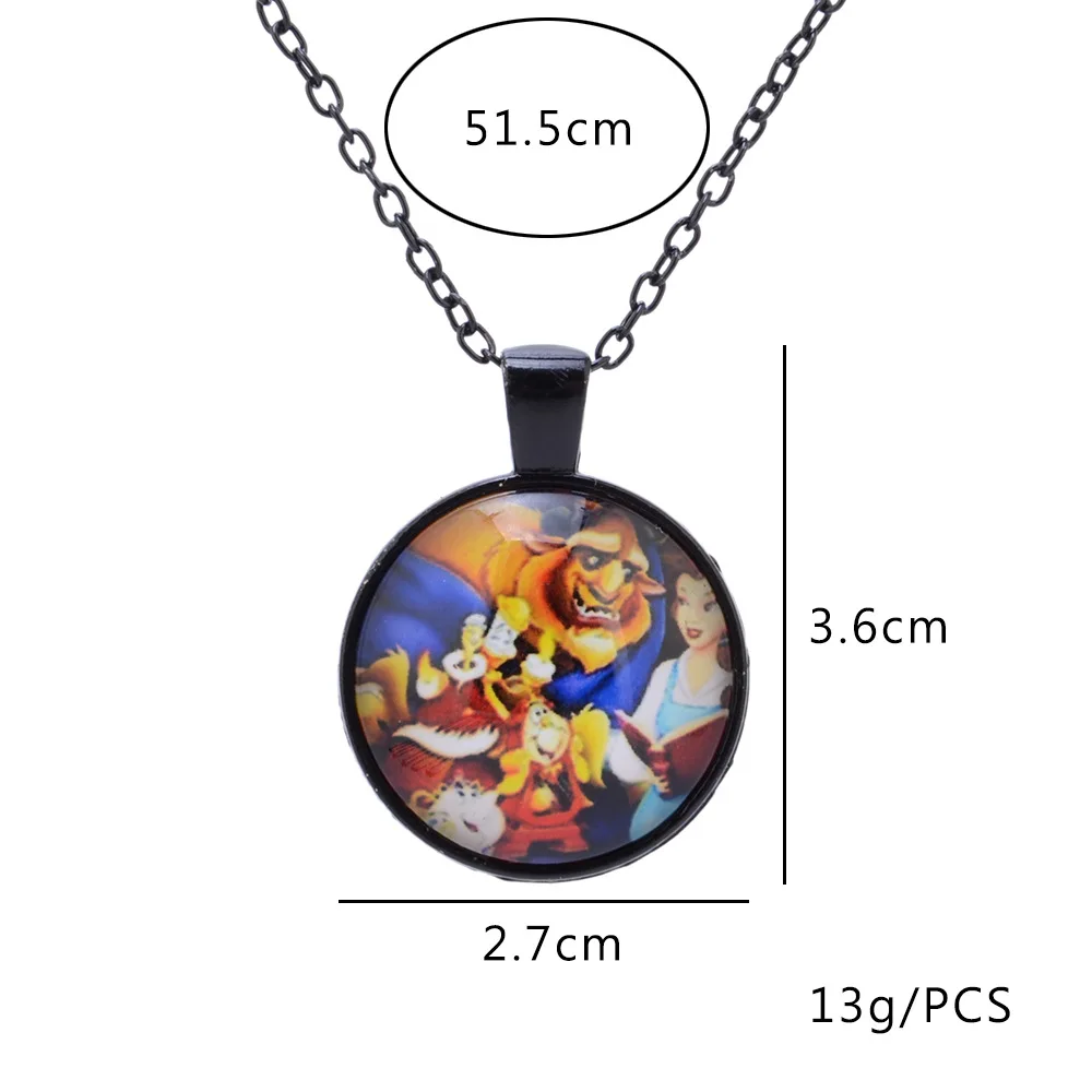

Disney Cartoon necklace Toys Beauty and the beast lovely girl clothing accessories Round photo glass cabochon flat back Necklace