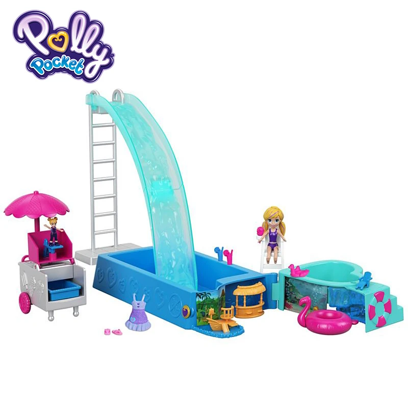 

Original Polly Pocket New Arrival Girl Dolls Mini Toys Little World Summer Holiday Park Splashtastic Pool Surprise FTP75 Toys