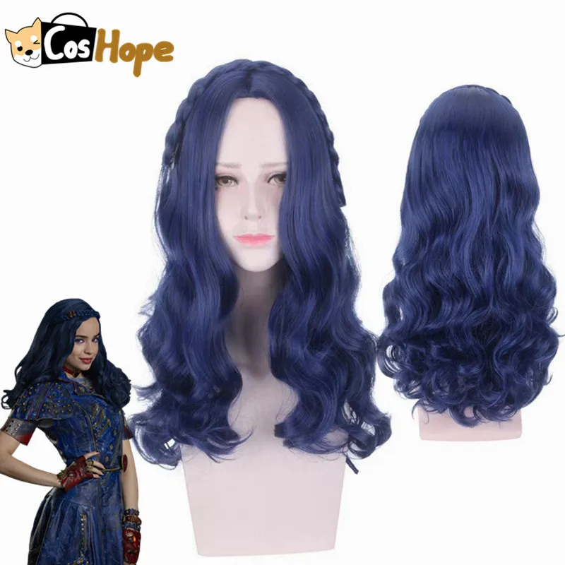 Парик для косплея Эви тёмно синий длинный кудрявый термостойкий синтетический