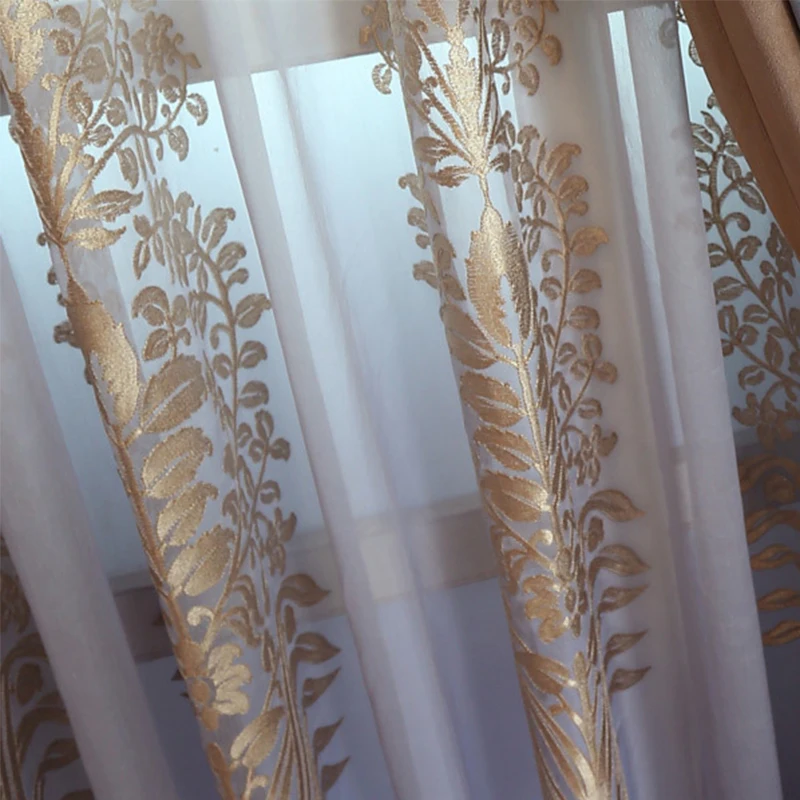 

American Romantic Sheer Curtain for Living Room Embroidery Plant Luxury Voile Curtain Bedroom Window Tulle Drape Blind S619#B