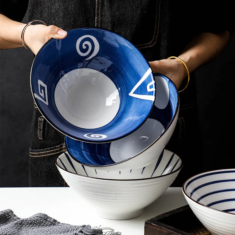 

Ceramic tableware noodle bowl household instant ramen European rice soup big bamboo hat