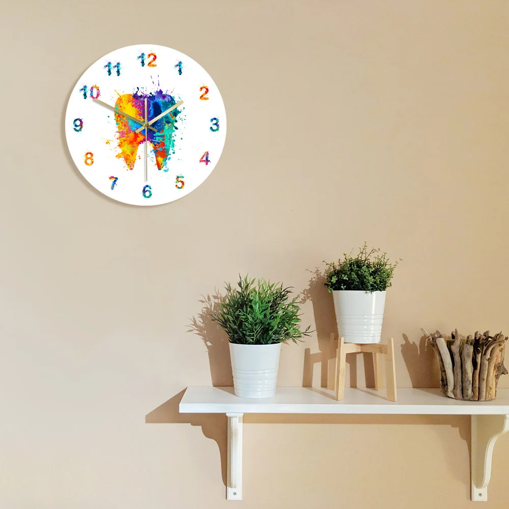 

Cute Cartoon Teeth Hanging Clock Rainbow Color Teeth Acrylic Wall Clock Study Children's Room Decorative Clock