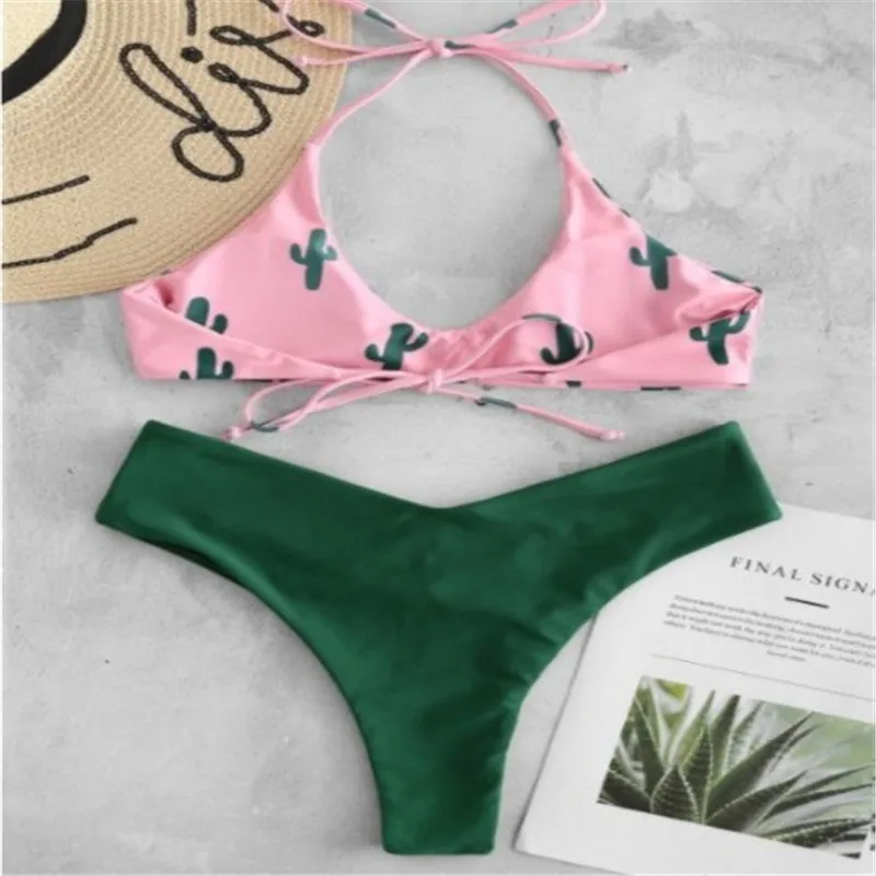 Сексуальное бикини Женский раздельный купальник с принтом кактуса купальный