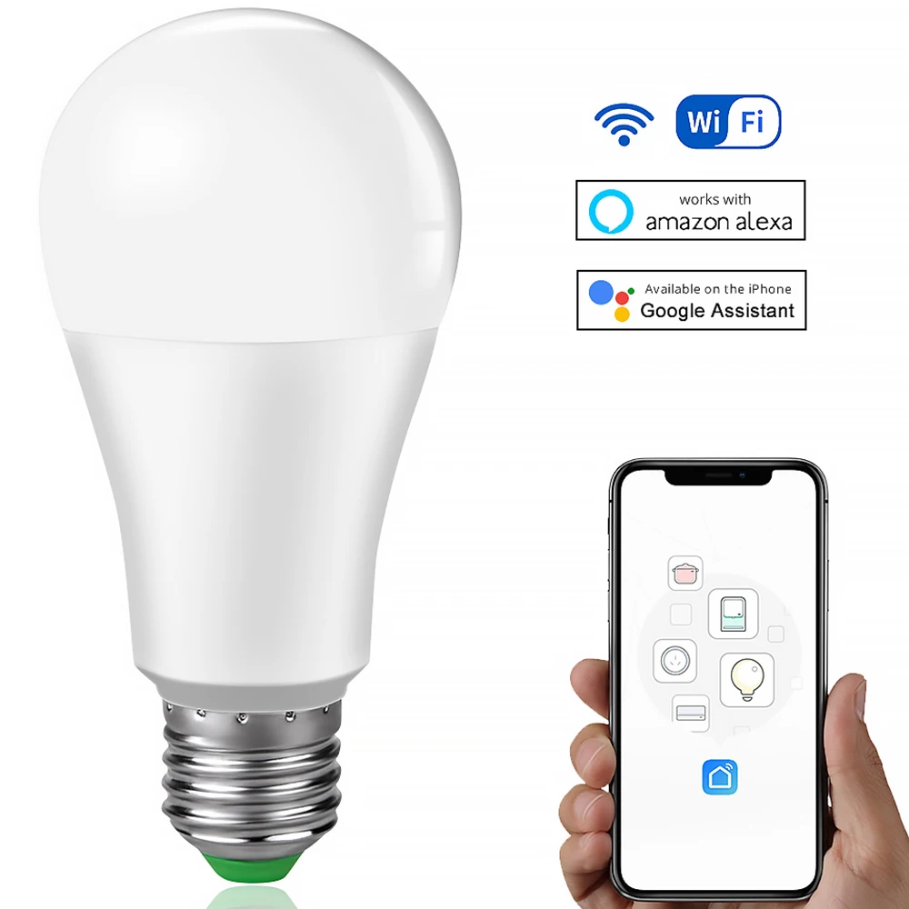 

Dimmable 15W B22 E27 WiFi Smart Light Bulb LED Lamp App Operate Alexa Google Assistant Control Wake Up Smart Lamp Night Light
