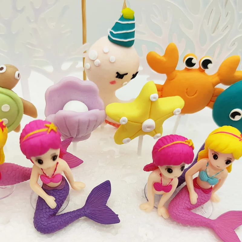 Mermaid Cake Topper Birthday Party Supplies Wedding Dolls Figurine Sea Animals | Decorations