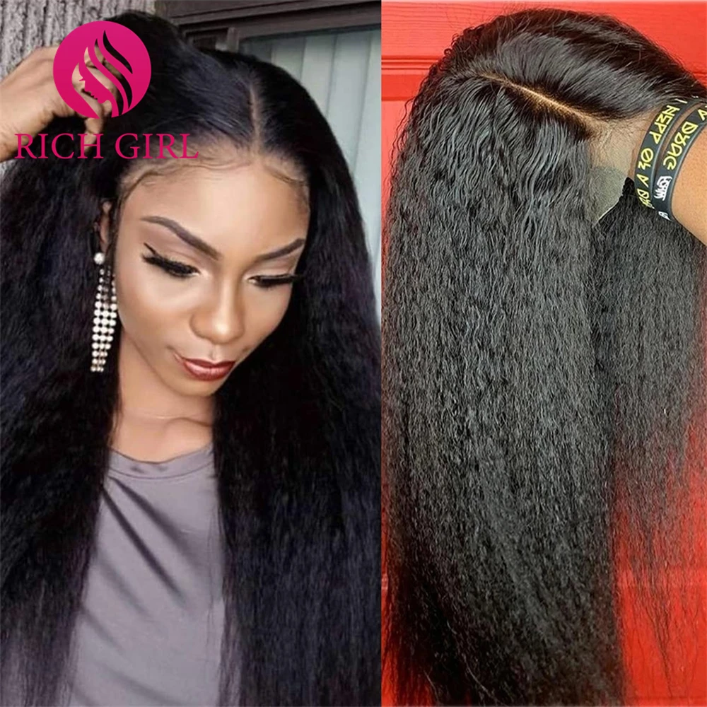 

Kinky Straight Human Hair Wigs Lace Wig Pre Plucked With Baby Hair Brazilian Remy Glueless 13x4 Lace Front Wigs 150% 6-30 Inch