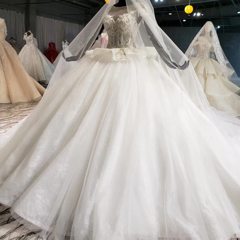 HTL1026 свадебное платье кружевное с двух сторон Peplum аппликация блеск роскошный