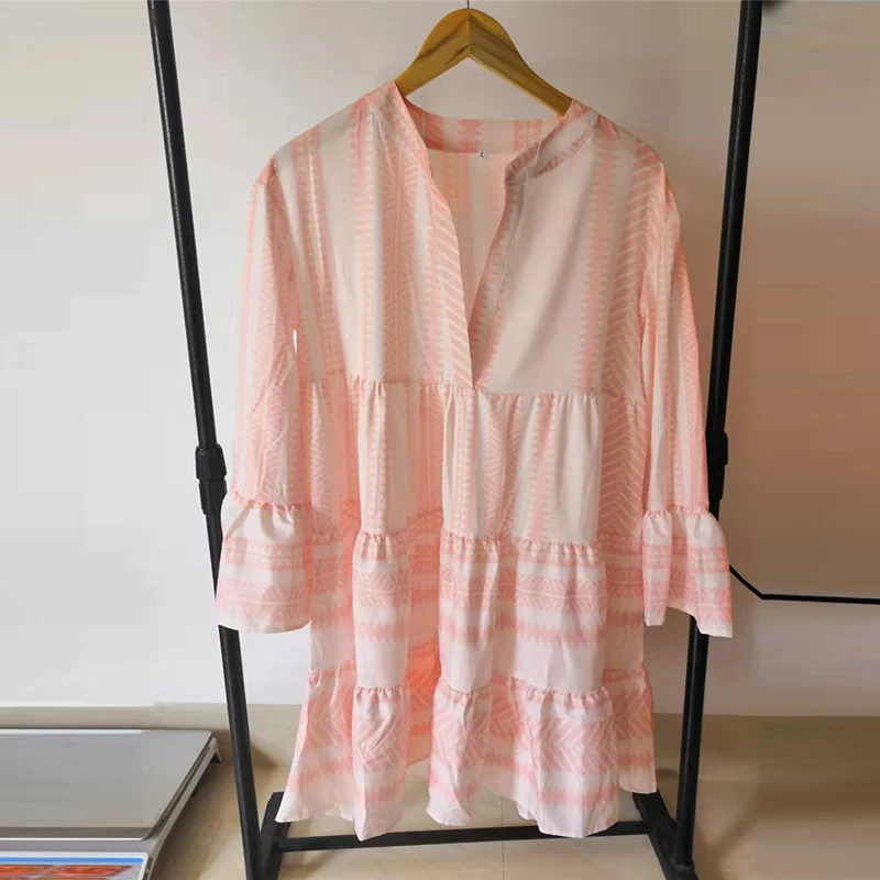 Летнее платье в стиле бохо повседневные свободные мини платья полоску женское