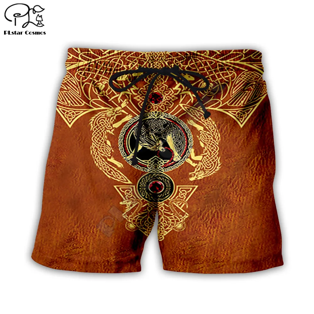 

PLstar Cosmos Viking Tattoo Men's Shorts Summer Casual Shorts Harajuku 3D Printed Loose Cool Beach Comfortable style-1