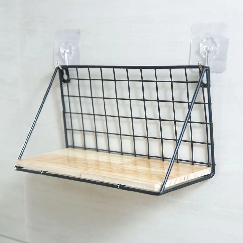 Wooden Iron Storage Shelf Wall Mounted Storage Rack Organization For Kitchen Bedroom Decor Kid Room DIY Wall Decoration Holder