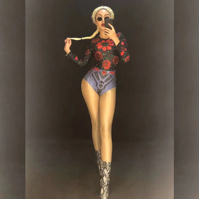 Женское боди с цветочным принтом откровенное трико для вечеривечерние в ночном