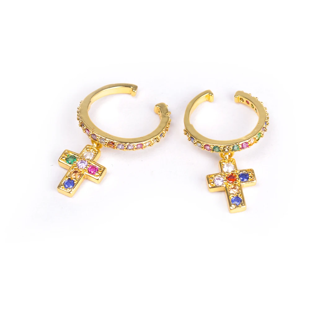 Fashion rainbow zircon earrings for women dropping cz crystal heart hand cross pendant jewelry new year gifts | Украшения и