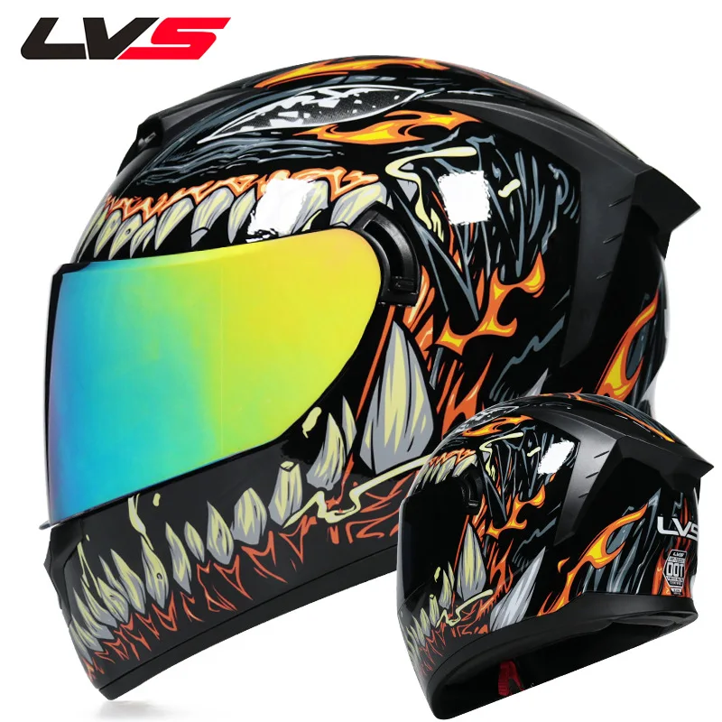 

LVS new motorcycle helmet men's and women's full helmet double lens winter electric locomotive Bluetooth head grey four seasons