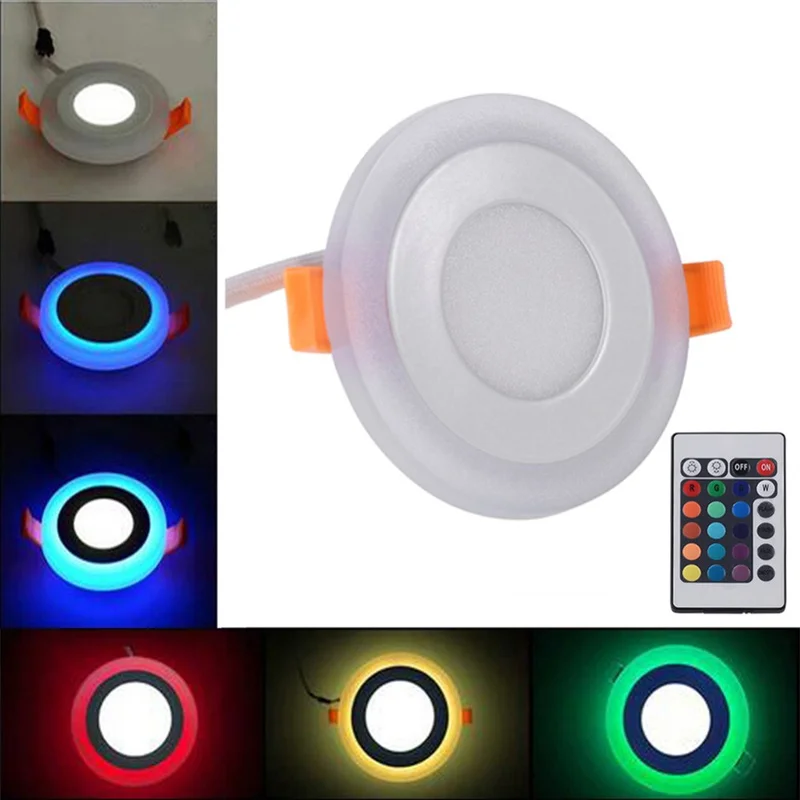 10pcs LED Downlight Round 6W 3 Model LED Lamp Double Color Panel Light RGB & white Ceiling Recessed with Remote Control