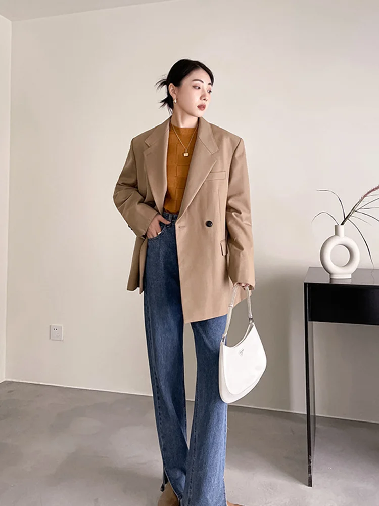 

Womens Loose Fit Cardigan Coat Long-Sleeve Lapel Office Lady Solid Color Love Embroidery Suits Coat