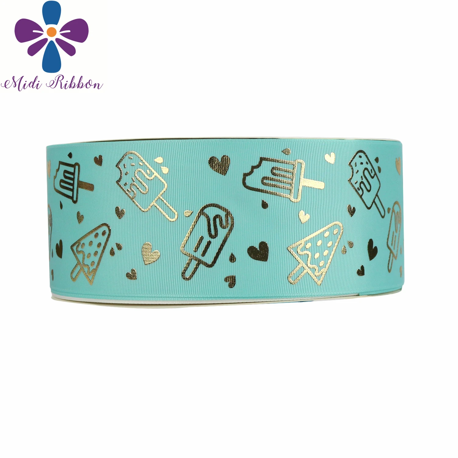 

3"75mm Gold Foil Strawberry Ice Cream Heart Solid Grosgrain Ribbon DIY Bowknots Hair Band Making 50yards/roll