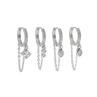 new small hoop earring with cz paved round tear drop square cz charm dangle earring for women lady wedding earring jewelry