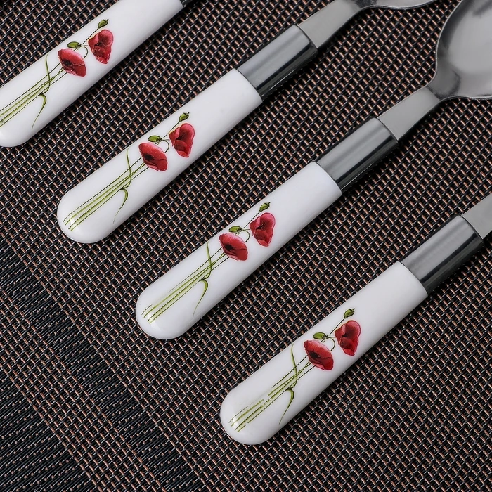 A set of teaspoons “Poppies” h = 15 cm 6 pcs. Kitchen supplies Soup Spoons Tableware Dining Bar Home Garden | Дом и сад