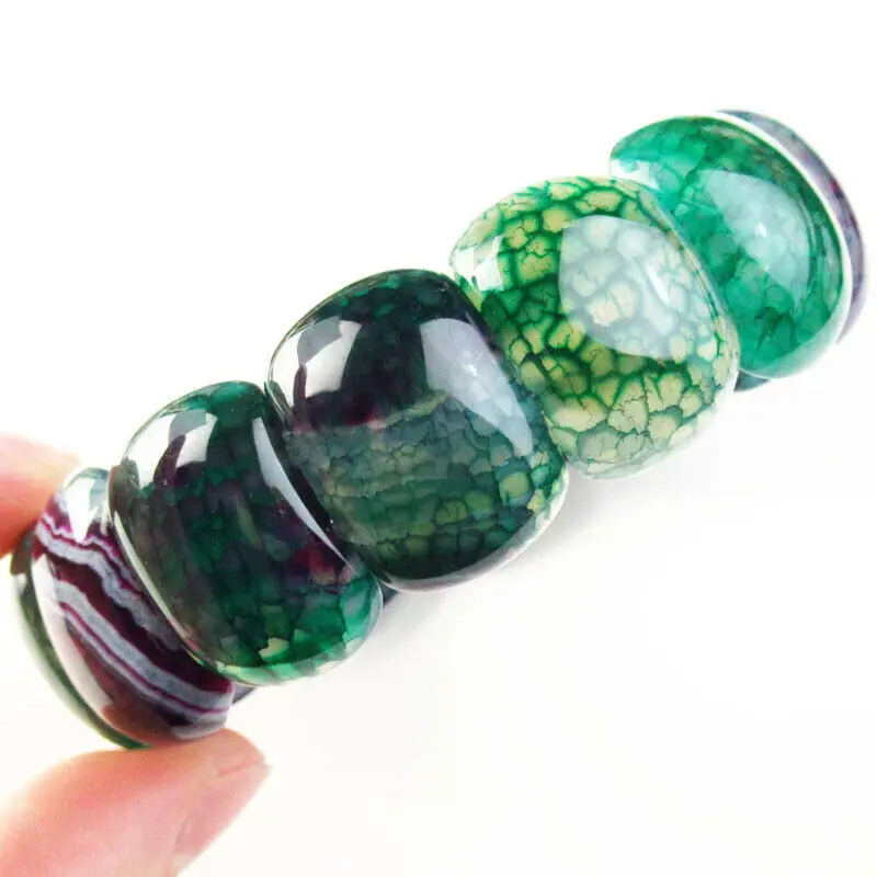 

Green Purple Onxy Dragon Veins Agates Oblong Stretchy Bracelet 7.5 Inch 25x17x9mm SL248