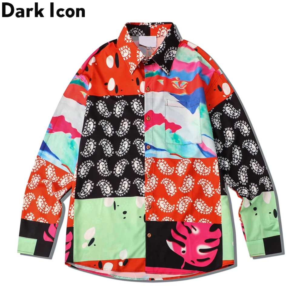 

Dark Icon Full Printed Hawaiian Shirt Men Women Autumn Long Sleeved Men's Shirt Male Top