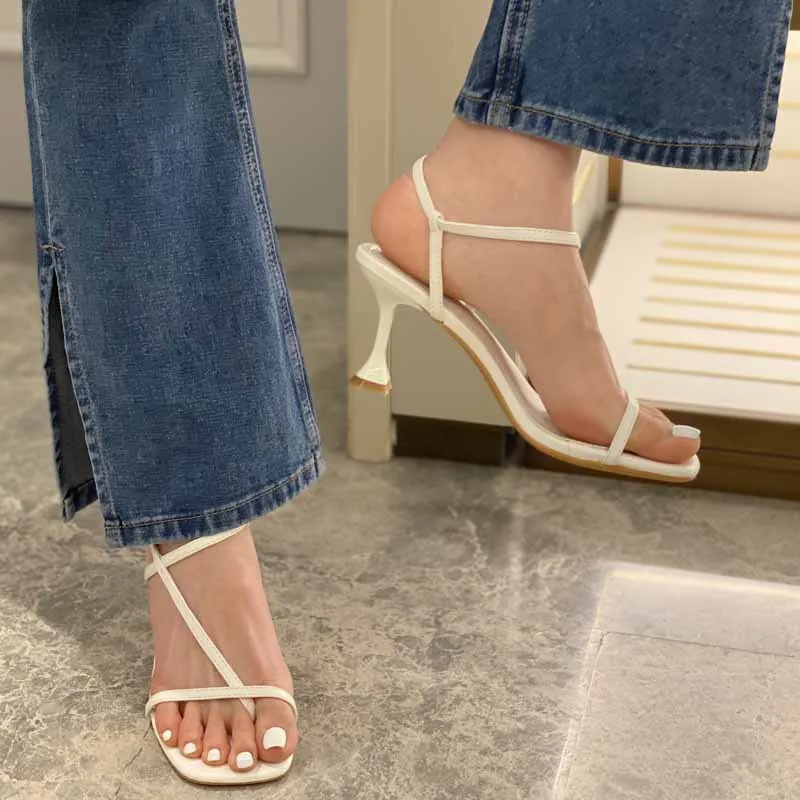

Flip Flops Platform High Heel Sandals Buckle Strap 2021 Women's Female Shoe Corrective High-heeled Stiletto New Girls Beige Comf