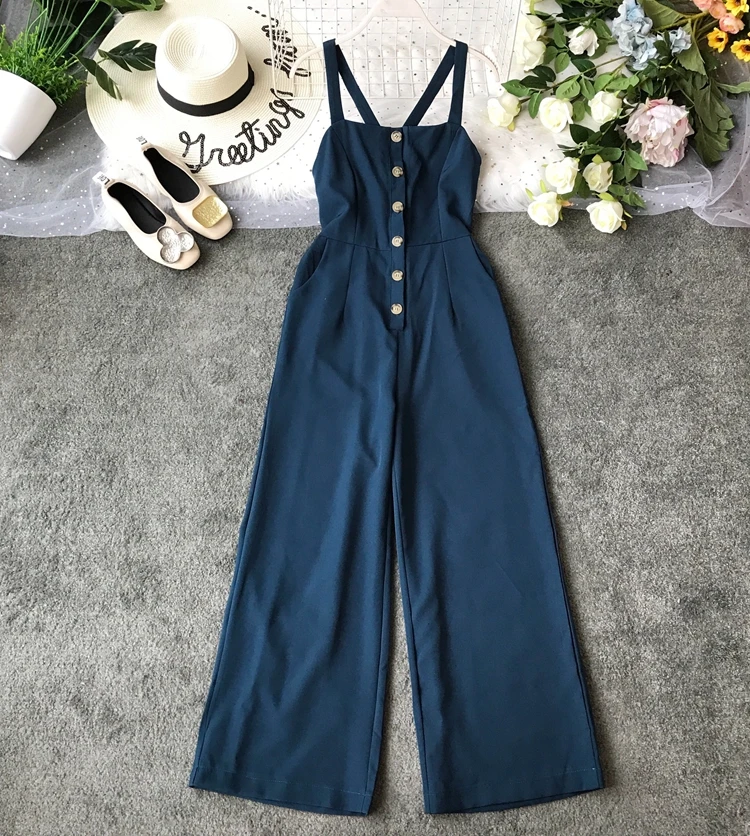 Новинка 2019 модная женская одежда черный комбинезон с широкими штанинами и