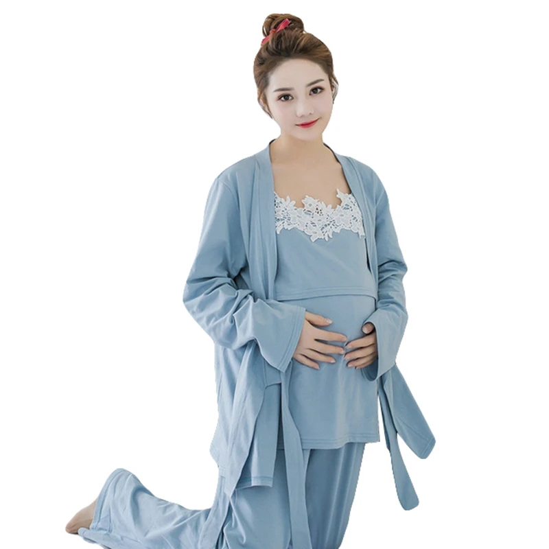 3 шт. Хлопковая пижама для кормящих мам ночная рубашка с длинным рукавос халат